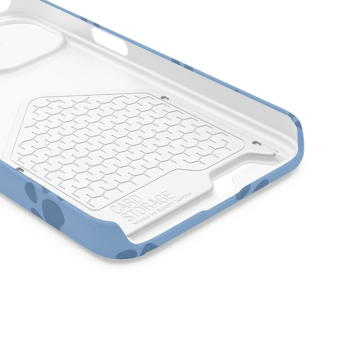 Blue Paw Print phone case with card holder for iPhone 13, glossy finish