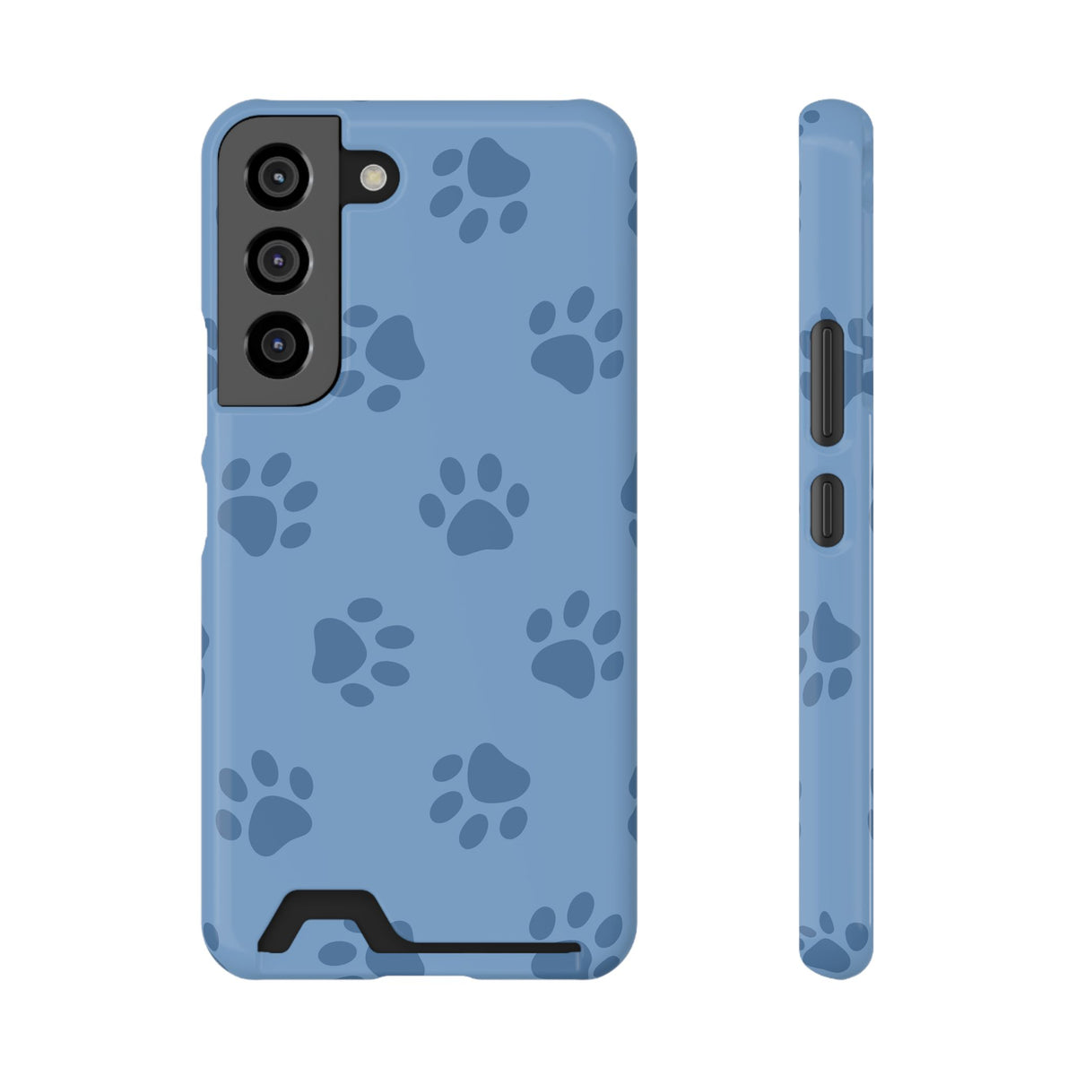 Blue Paw Print phone case with card holder for Samsung Galaxy S22, glossy finish
