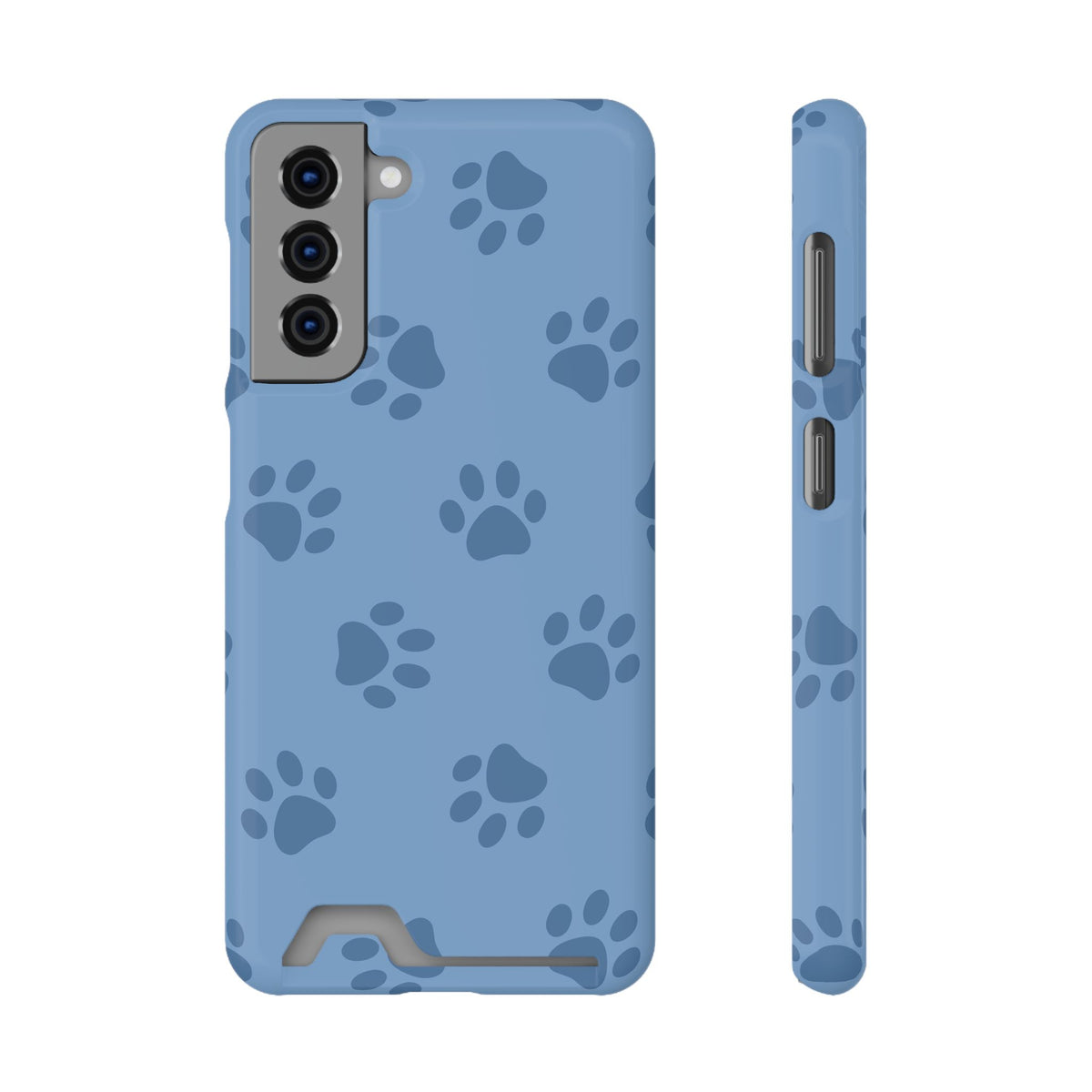 Blue Paw Print phone case with card holder for Samsung Galaxy S21, glossy finish