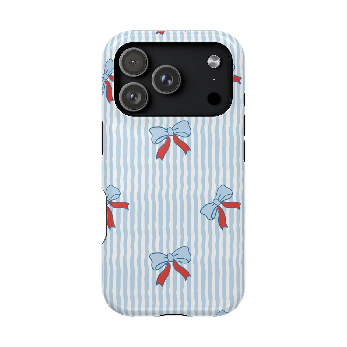 Blue Ribbon Stripe protective phone case for iPhone 18 Pro, glossy finish