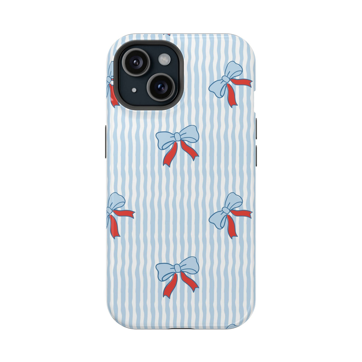 Blue Ribbon Stripe protective phone case for iPhone 15, glossy finish