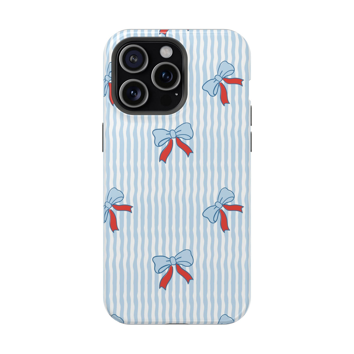 Blue Ribbon Stripe protective phone case for iPhone 15 Pro Max, glossy finish