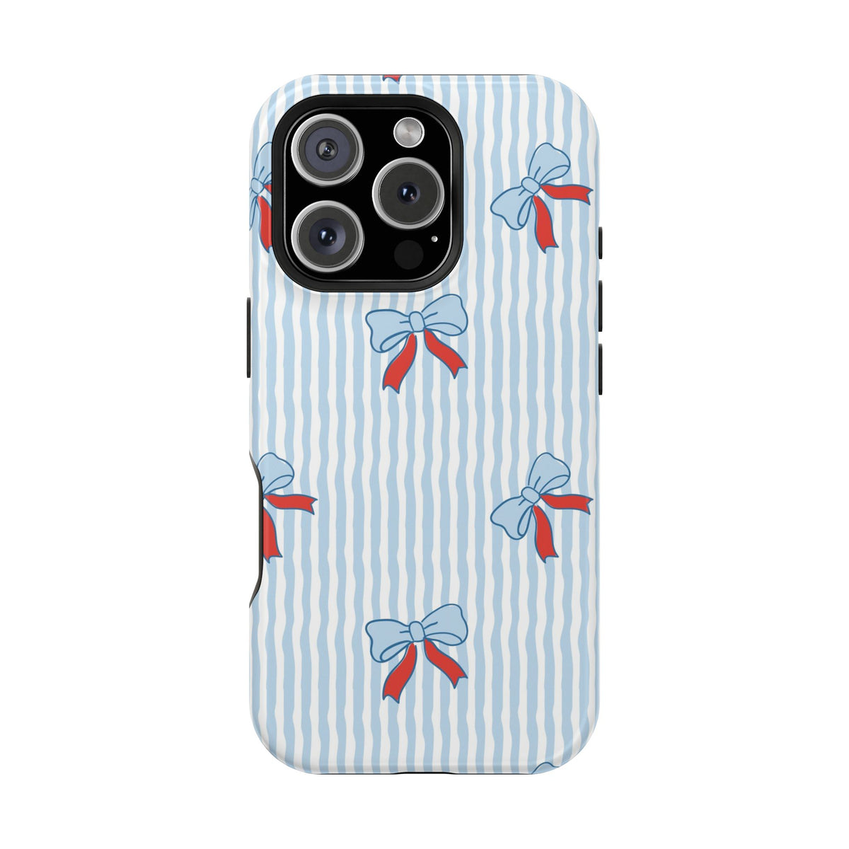 Blue Ribbon Stripe protective phone case for iPhone 16 Pro, glossy finish