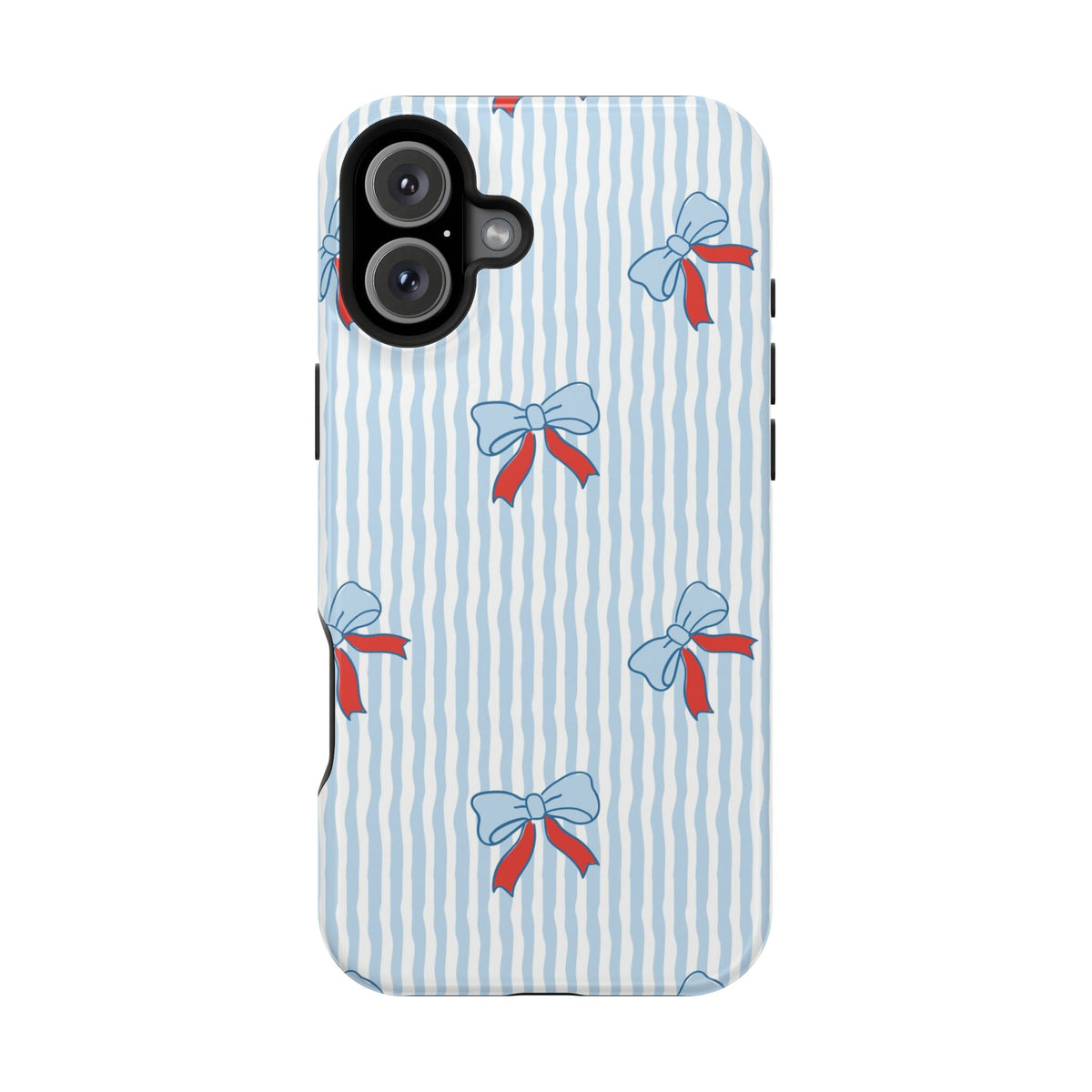 Blue Ribbon Stripe protective phone case for iPhone 16 Plus, glossy finish