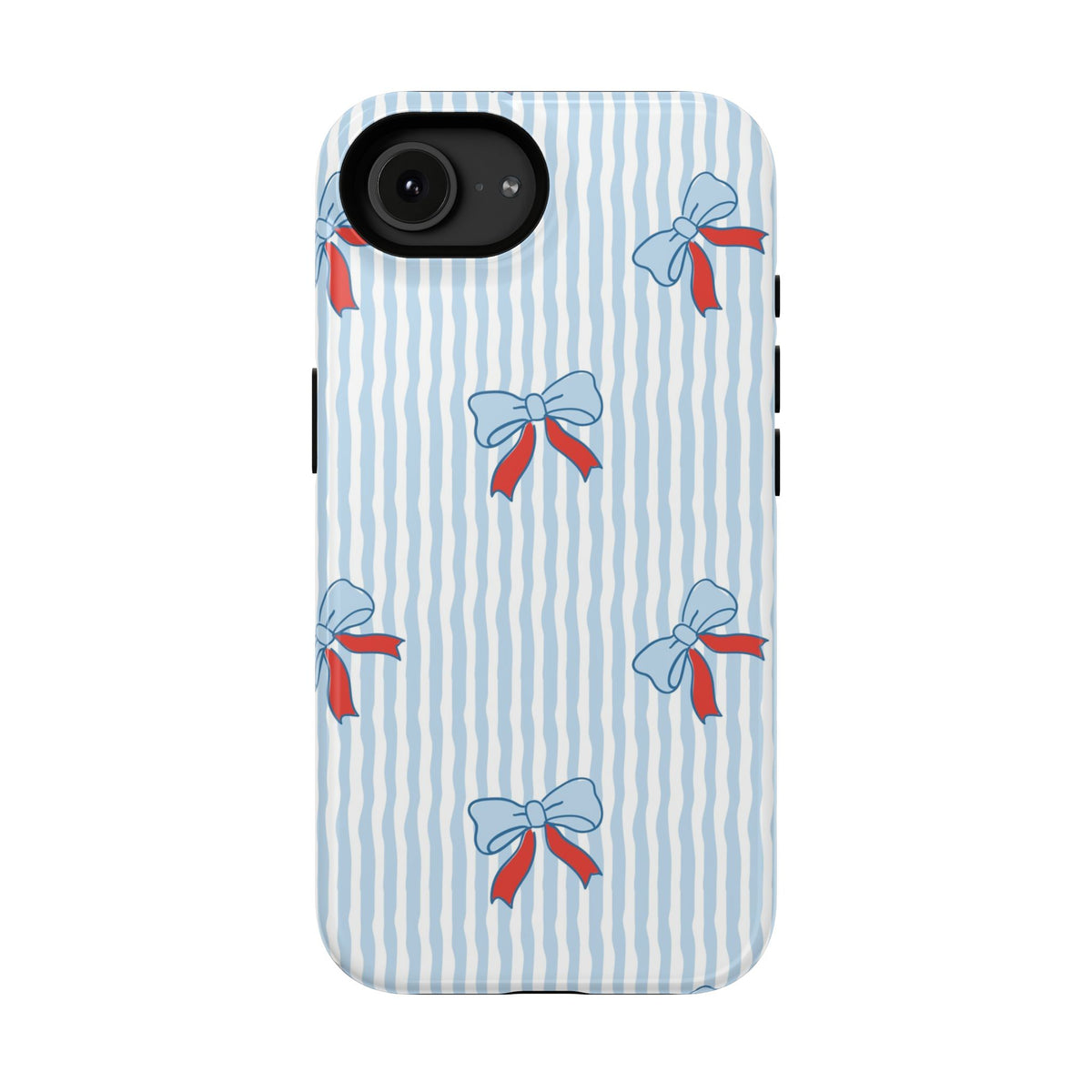 Blue Ribbon Stripe protective phone case for iPhone 16e, glossy finish