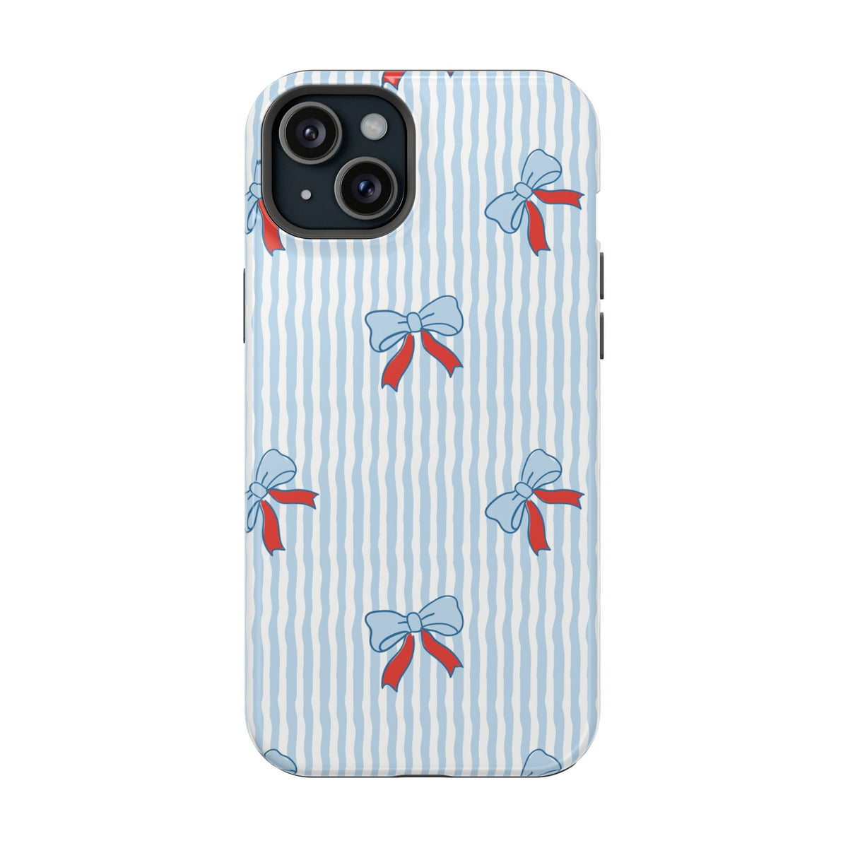 Blue Ribbon Stripe MagSafe case for iPhone 15 Plus, glossy finish