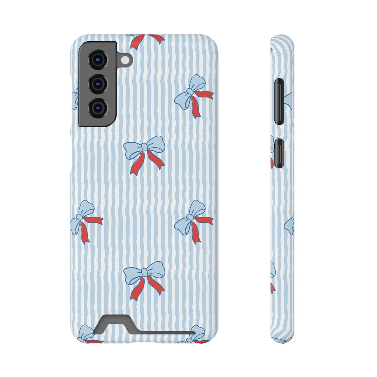Blue Ribbon Stripe phone case with card holder for Samsung Galaxy S21 Plus, glossy finish