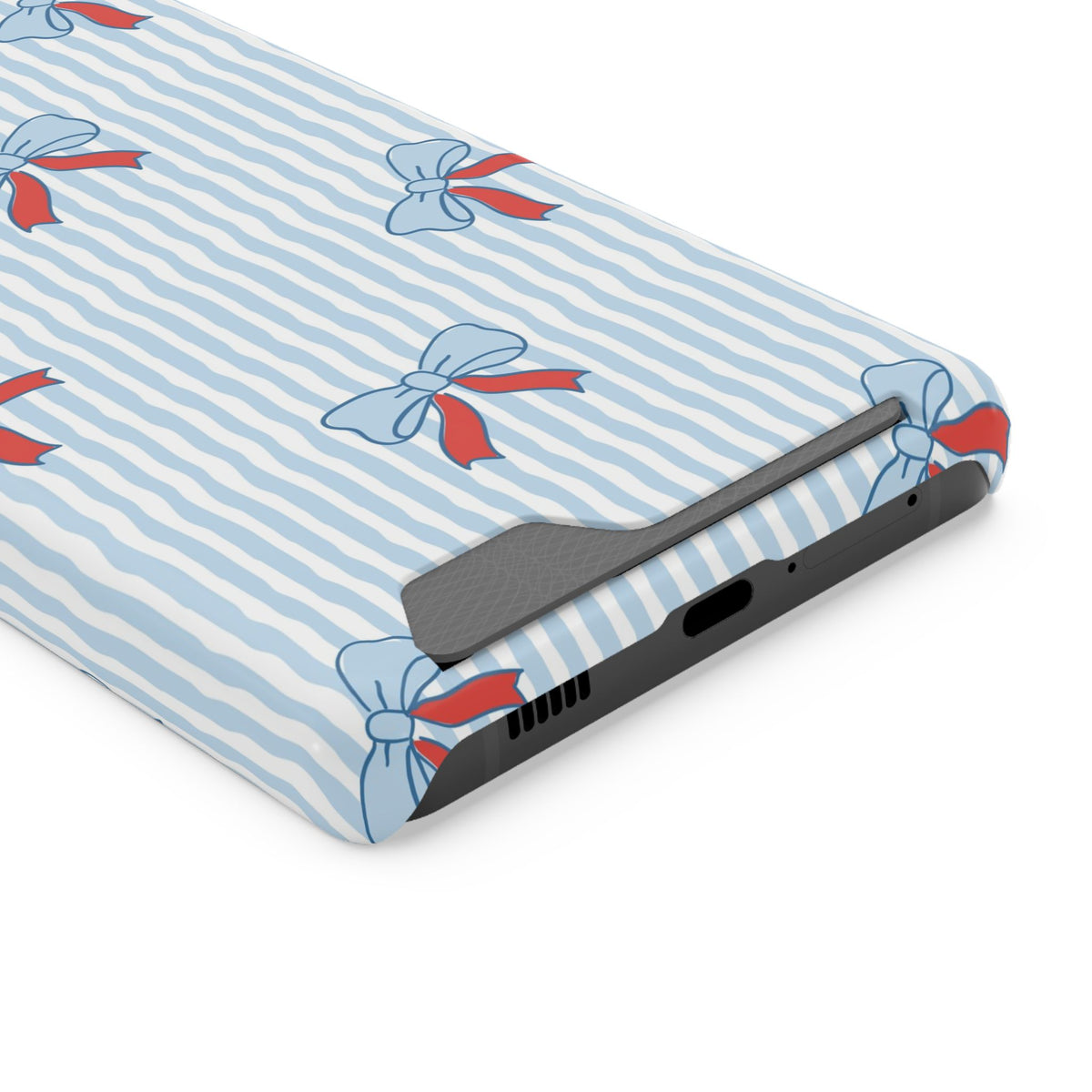 Blue Ribbon Stripe phone case with card holder for Samsung Galaxy S21 Ultra, glossy finish