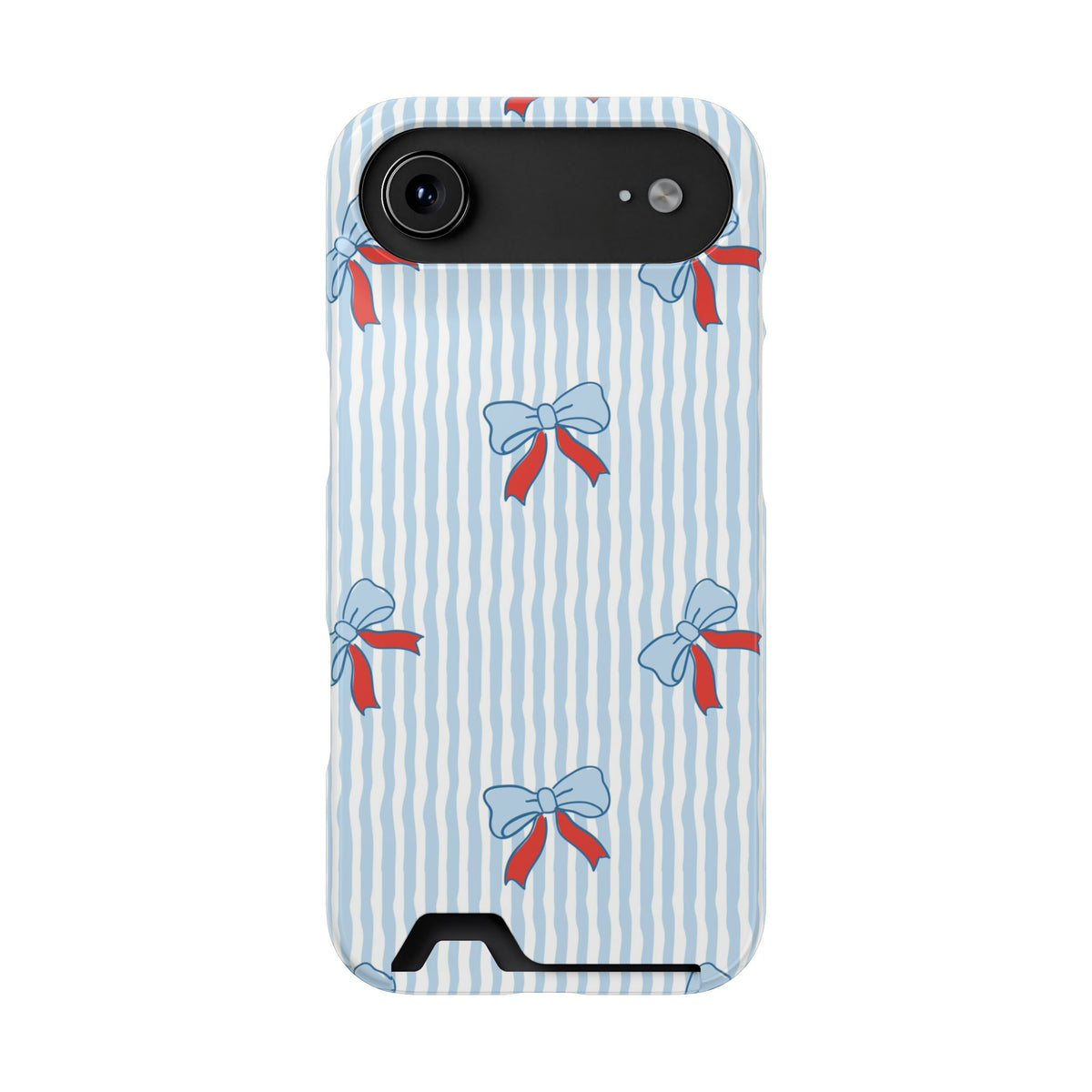 Blue Ribbon Stripe phone case with card holder for iPhone 17 Air, glossy finish