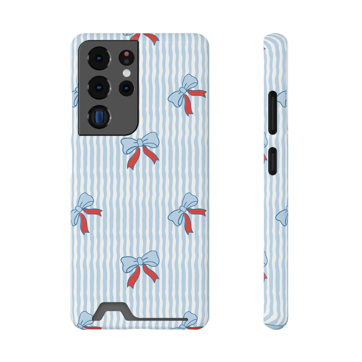 Blue Ribbon Stripe phone case with card holder for Samsung Galaxy S22 Plus, glossy finish