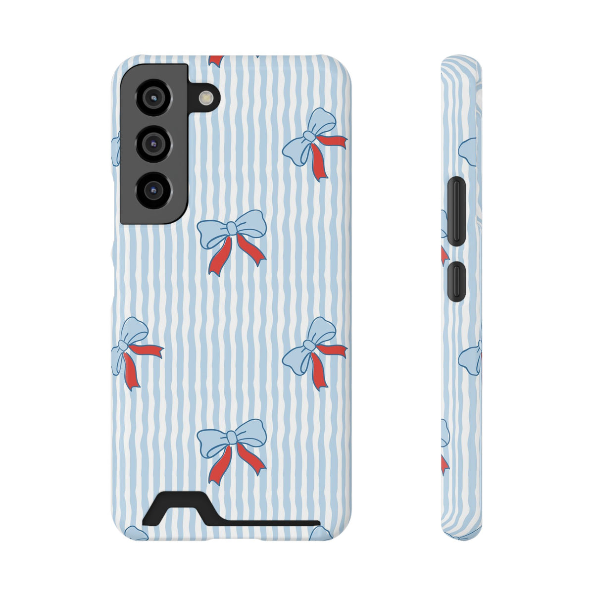 Blue Ribbon Stripe phone case with card holder for Samsung Galaxy S22, glossy finish