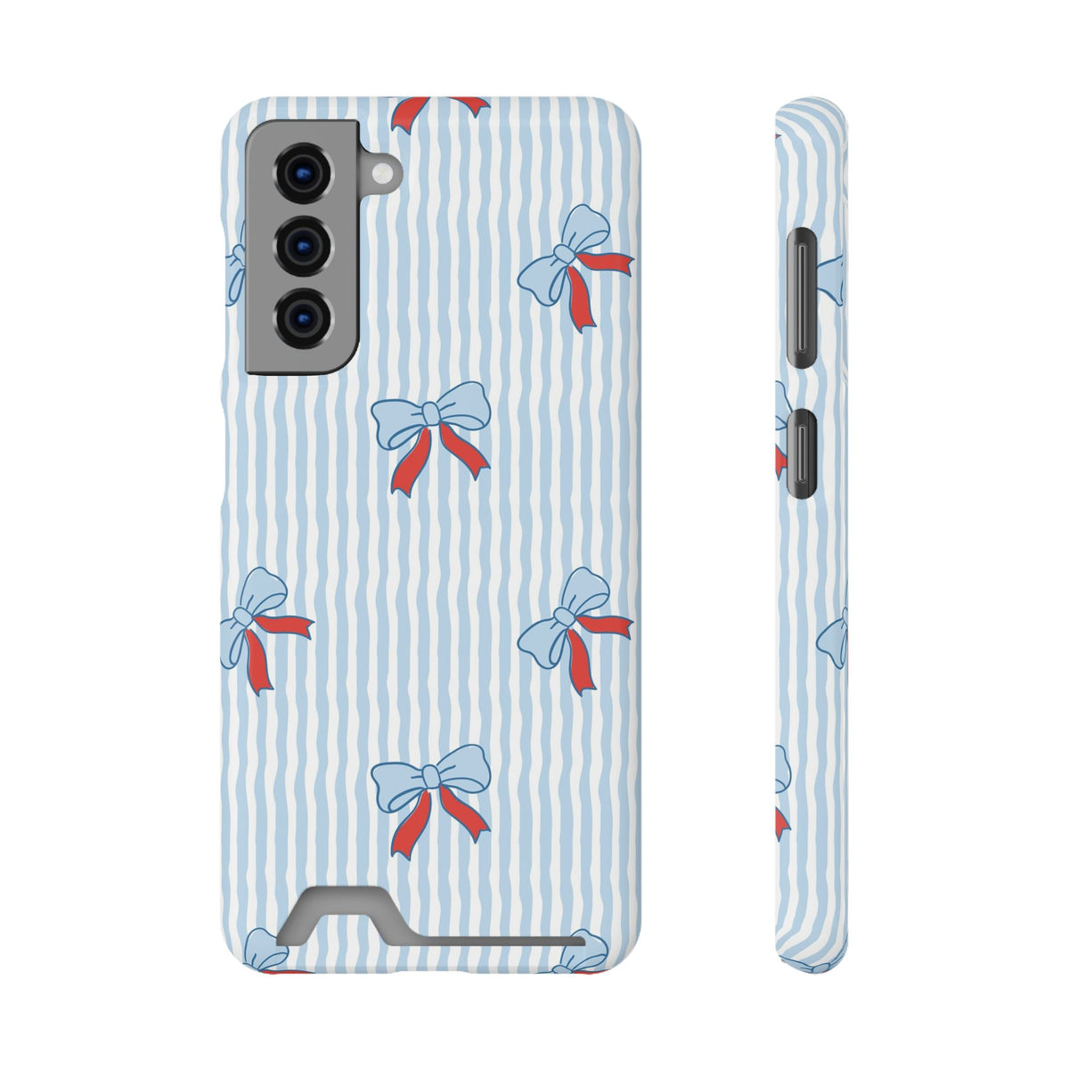Blue Ribbon Stripe phone case with card holder for Samsung Galaxy S21, glossy finish