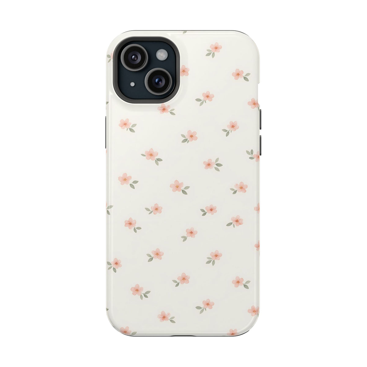 Blush Ditsy Floral protective phone case for iPhone 15 Plus, glossy finish