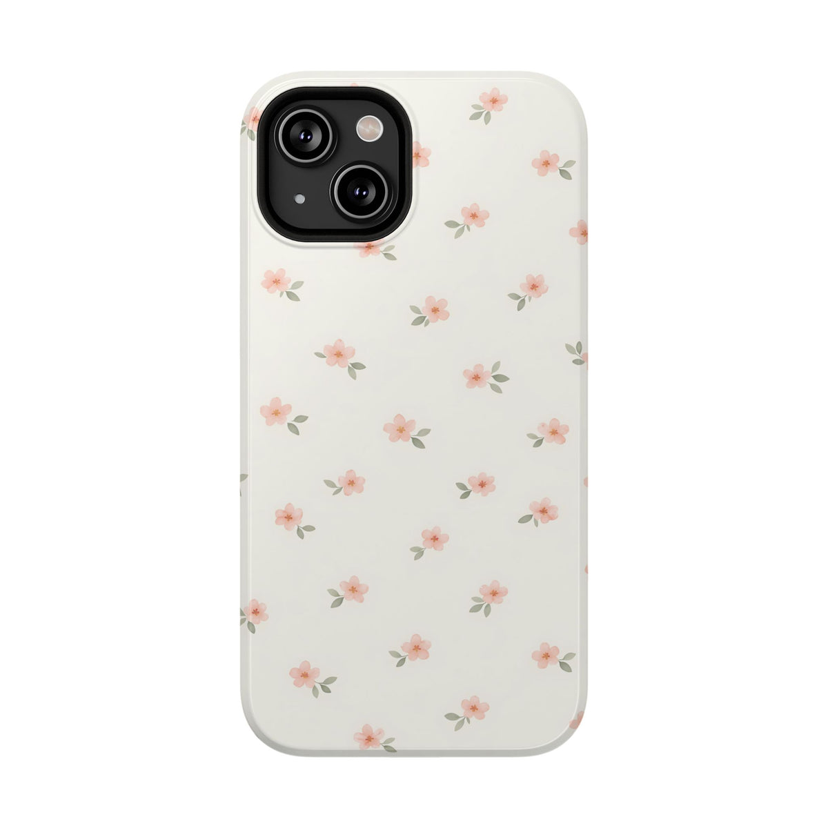 Blush Ditsy Floral protective phone case for iPhone 14, glossy finish
