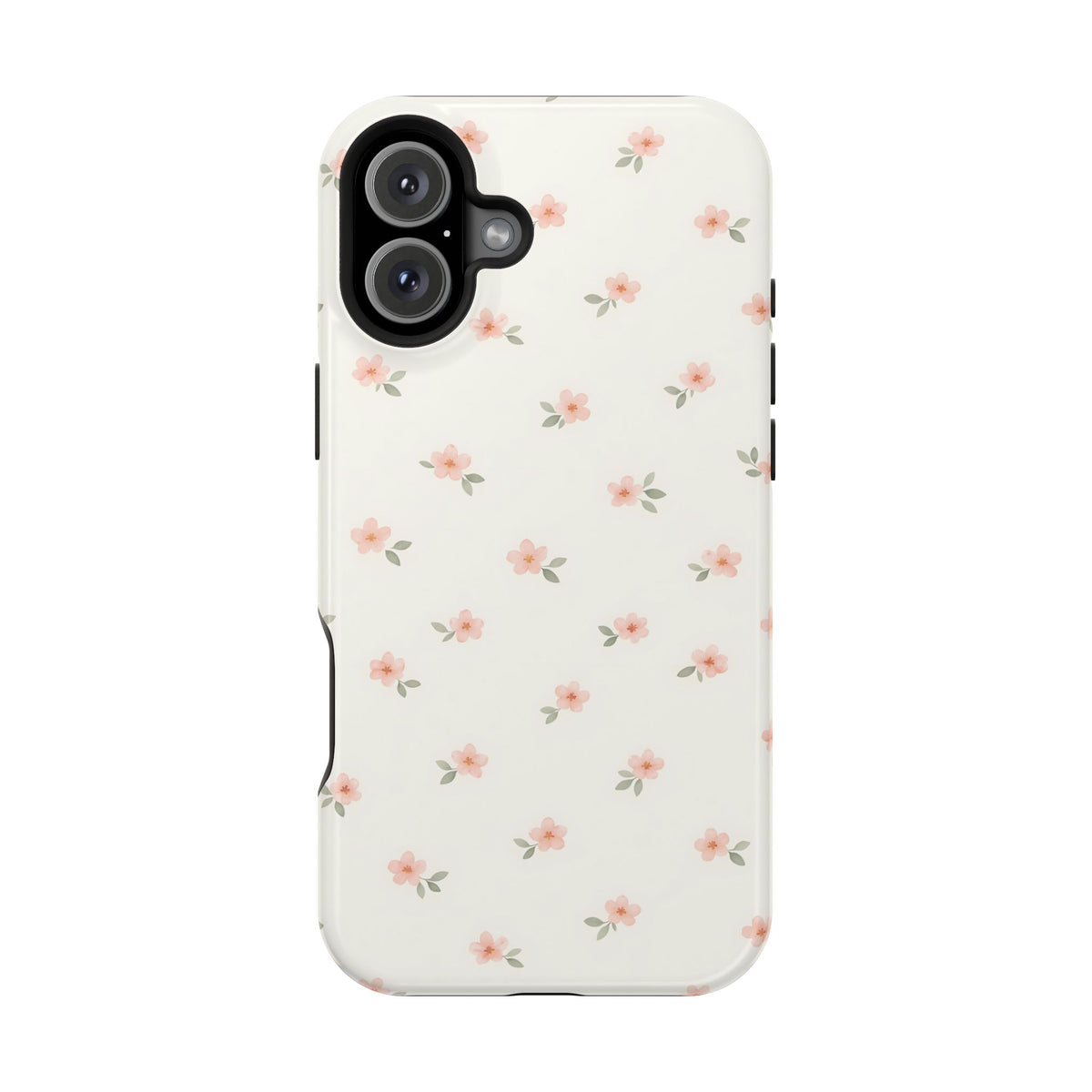 Blush Ditsy Floral protective phone case for iPhone 16 Plus, glossy finish