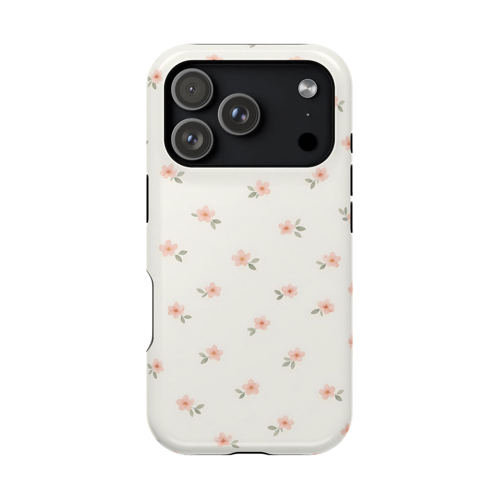 Blush Ditsy Floral MagSafe case for iPhone 18 Pro, glossy finish