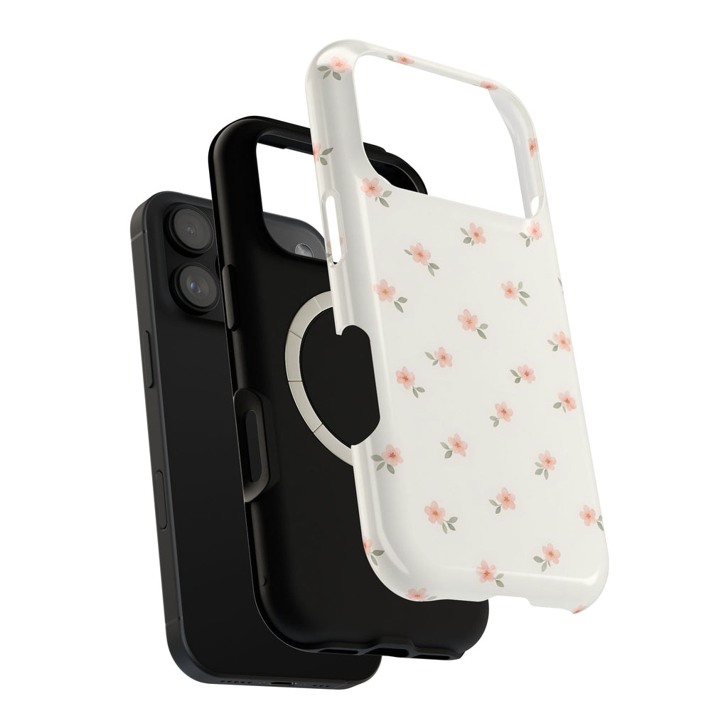 Blush Ditsy Floral MagSafe case, close-up of the dual-layer construction