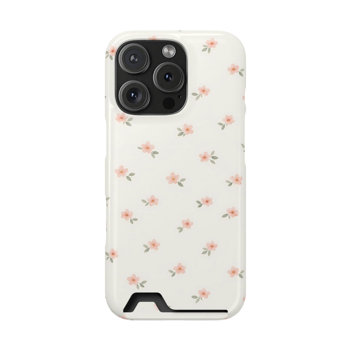 Blush Ditsy Floral phone case with card holder for iPhone 16 Pro, glossy finish