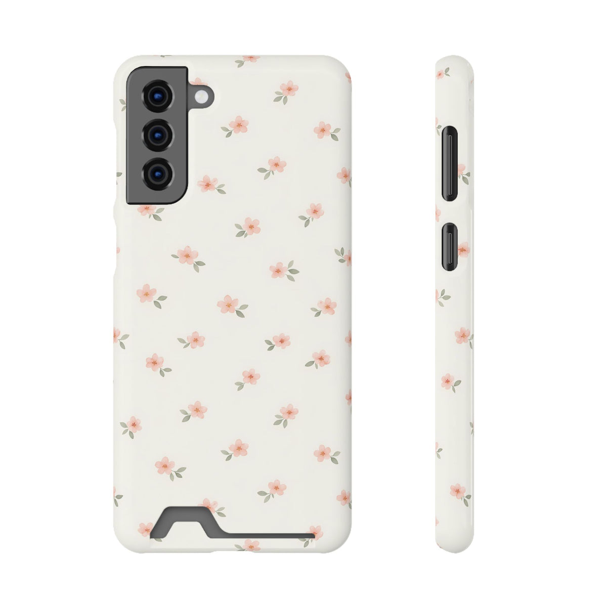 Blush Ditsy Floral phone case with card holder for Samsung Galaxy S21 Plus, glossy finish