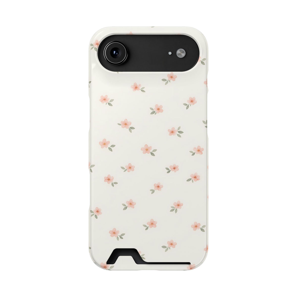 Blush Ditsy Floral phone case with card holder for iPhone 17 Air, glossy finish