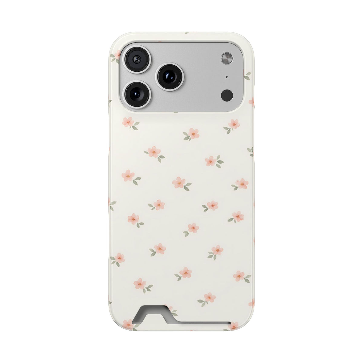 Blush Ditsy Floral phone case with card holder for iPhone 17 Pro Max, glossy finish