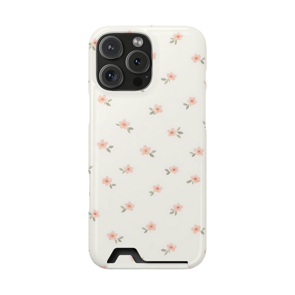 Blush Ditsy Floral phone case with card holder for iPhone 16 Pro Max, glossy finish