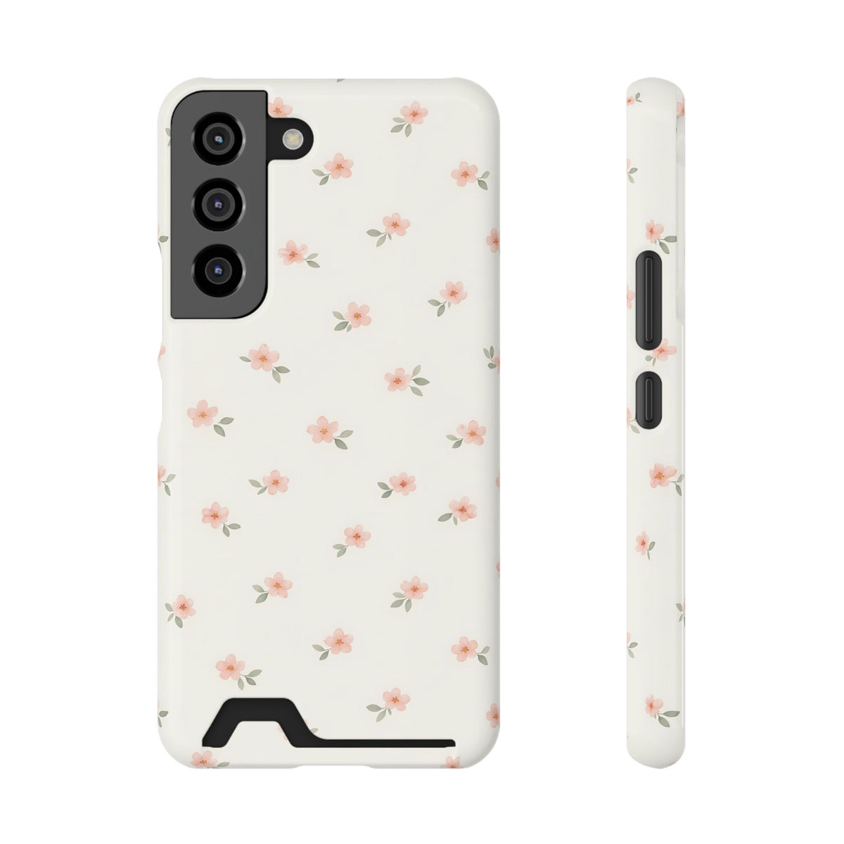 Blush Ditsy Floral phone case with card holder for Samsung Galaxy S22, glossy finish