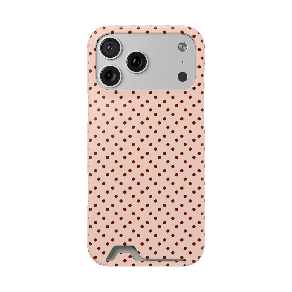 Blush Micro Dot phone case with card holder for iPhone 17 Pro Max, glossy finish