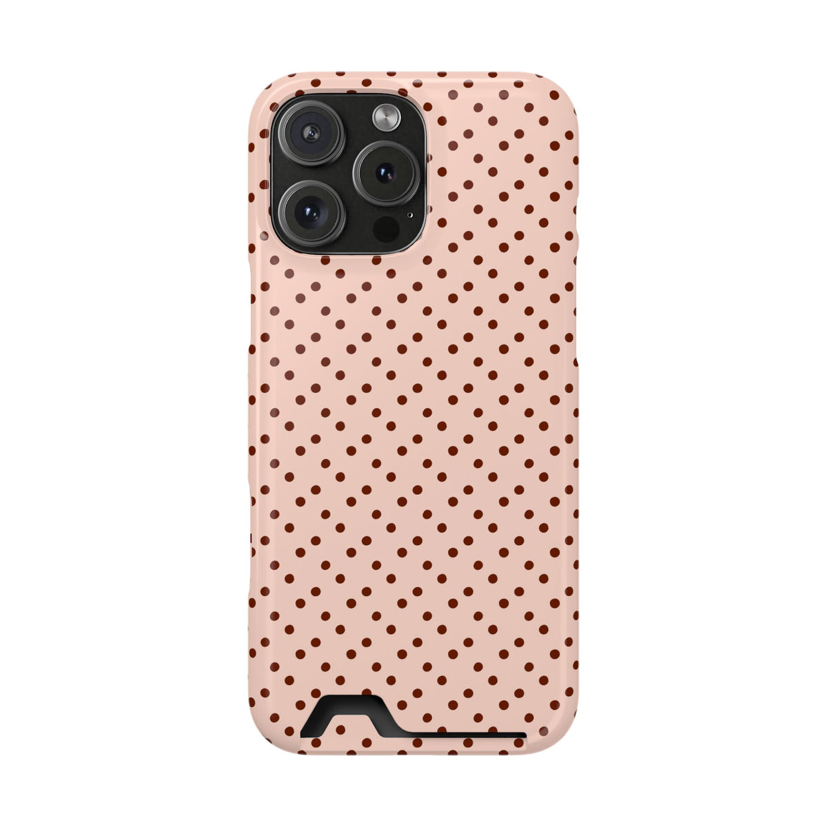 Blush Micro Dot phone case with card holder for iPhone 16 Pro Max, glossy finish
