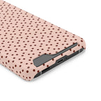 Blush Micro Dot phone case with card holder, close-up of the card slot