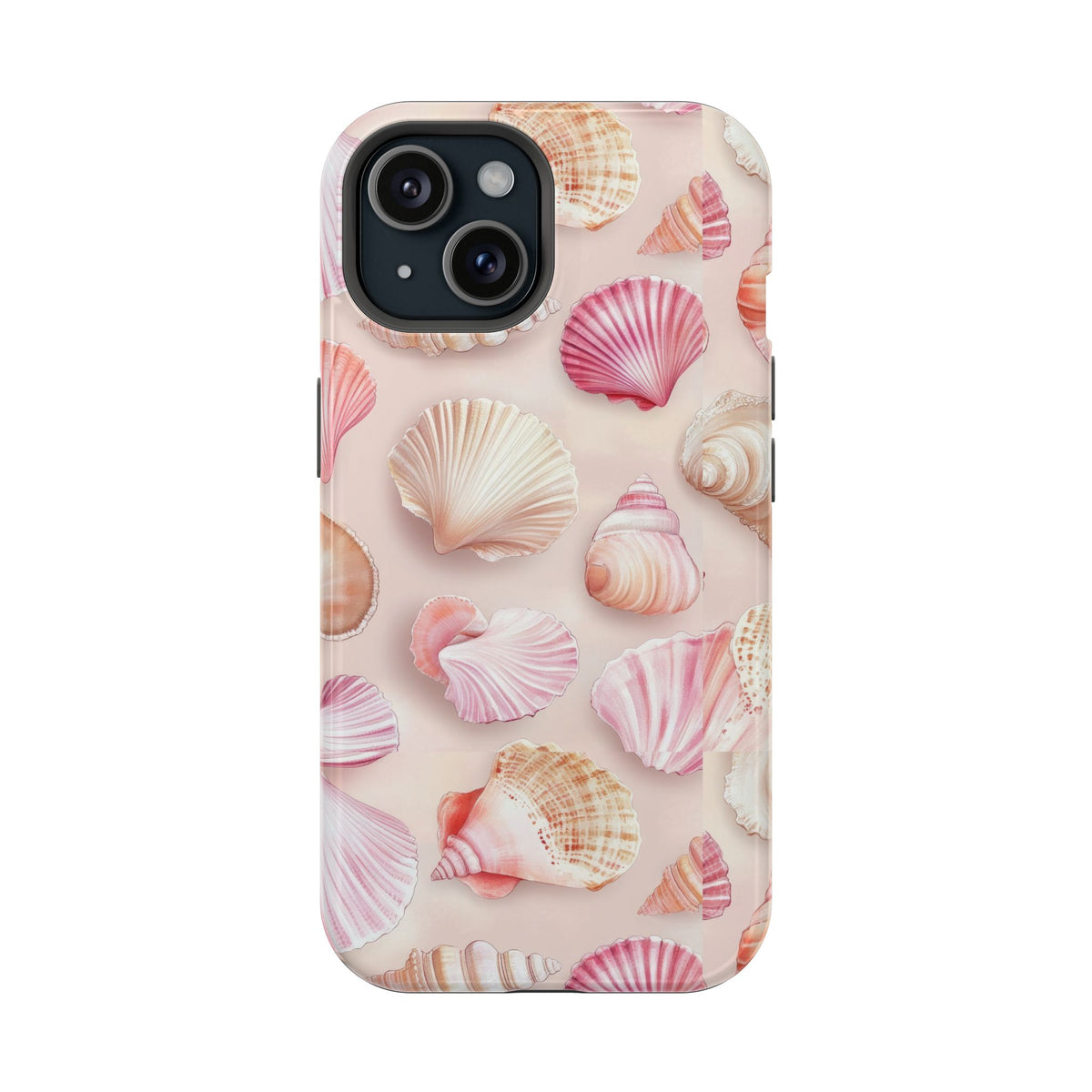 Blush Seashell protective phone case for iPhone 15, glossy finish