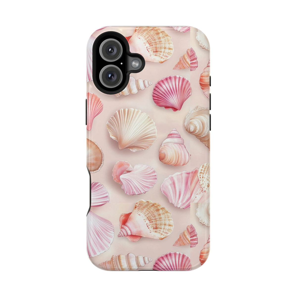 Blush Seashell protective phone case for iPhone 16 Plus, glossy finish