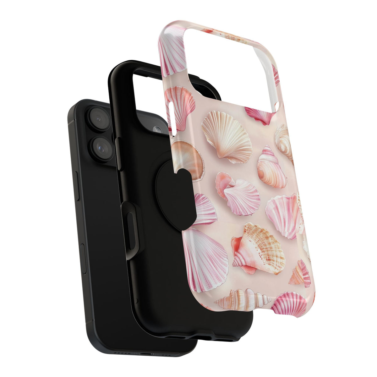 Blush Seashell protective phone case, close-up of the dual-layer construction