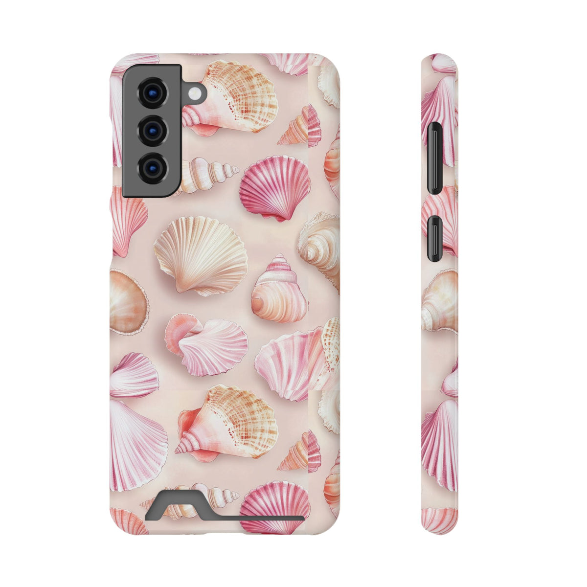 Blush Seashell phone case with card holder for Samsung Galaxy S21 Plus, glossy finish