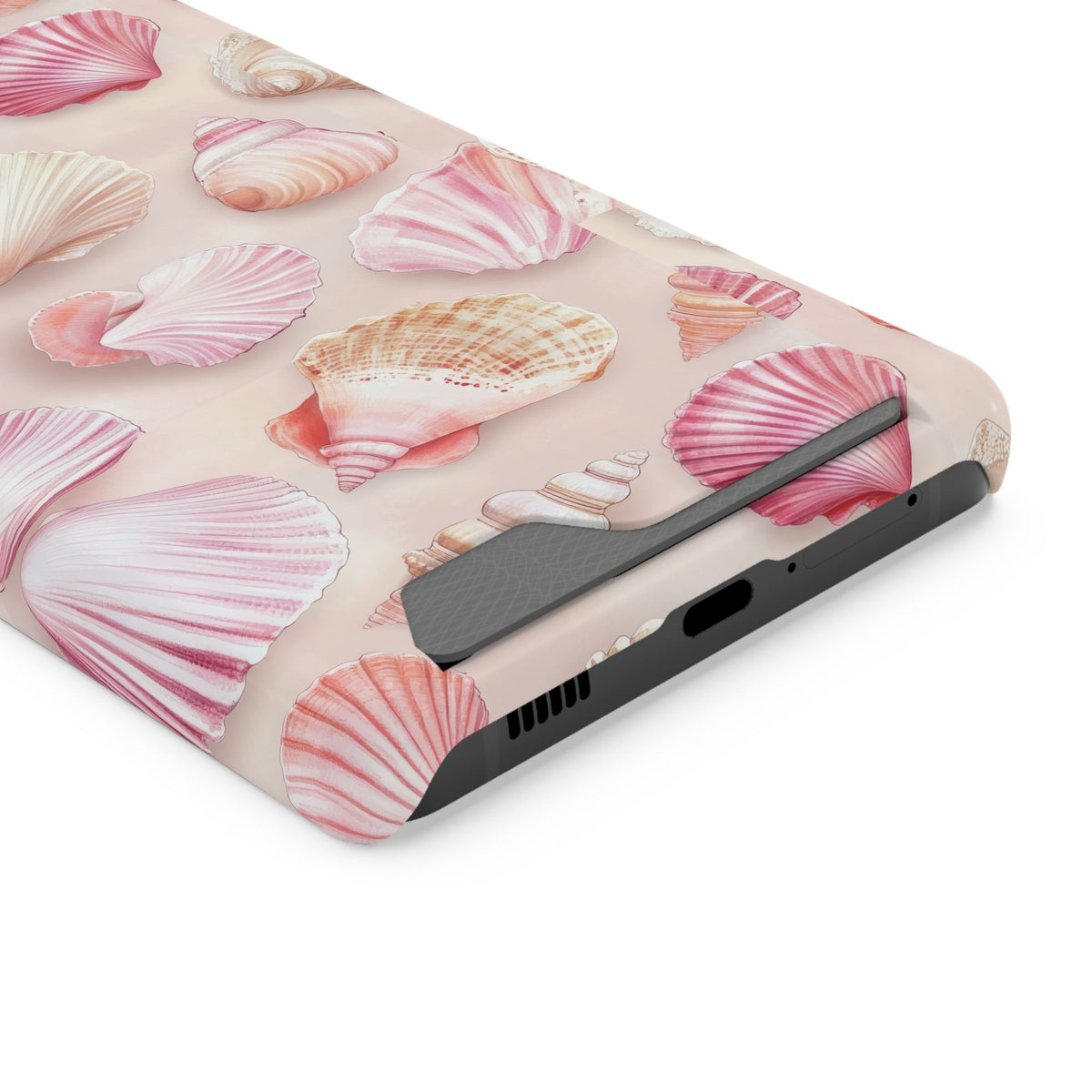 Blush Seashell phone case with card holder for Samsung Galaxy S21 Ultra, glossy finish