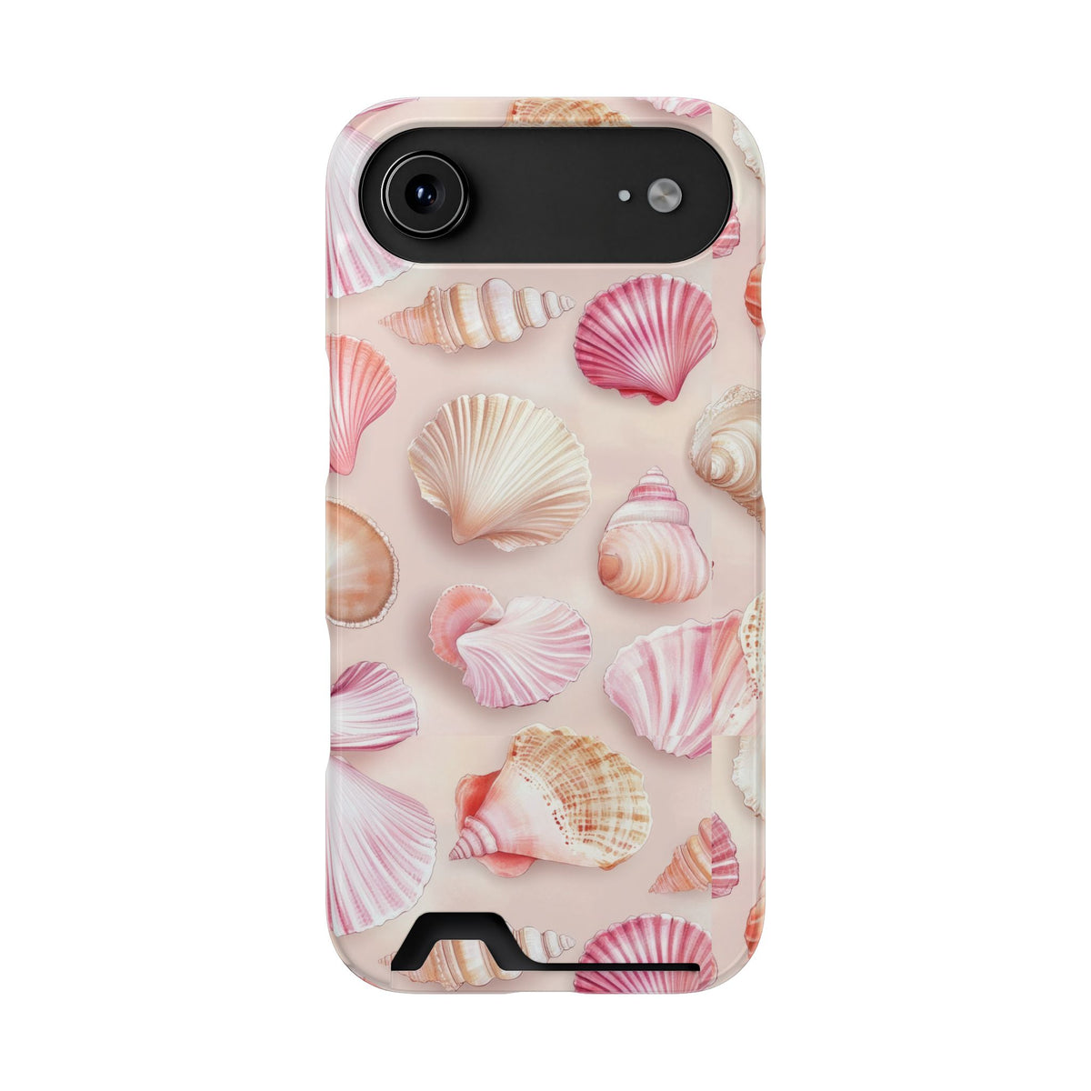 Blush Seashell phone case with card holder for iPhone 17 Air, glossy finish