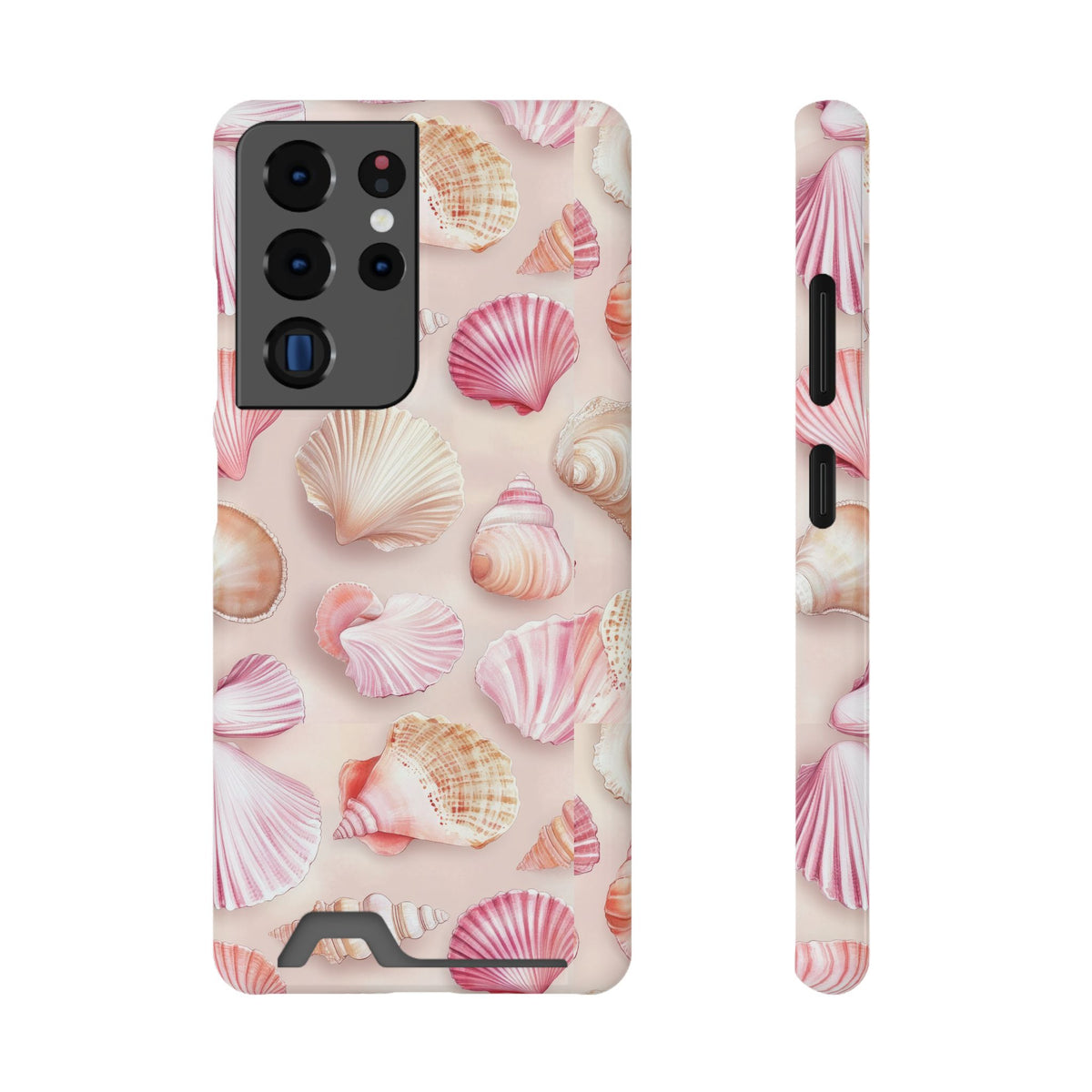 Blush Seashell phone case with card holder for Samsung Galaxy S22 Plus, glossy finish