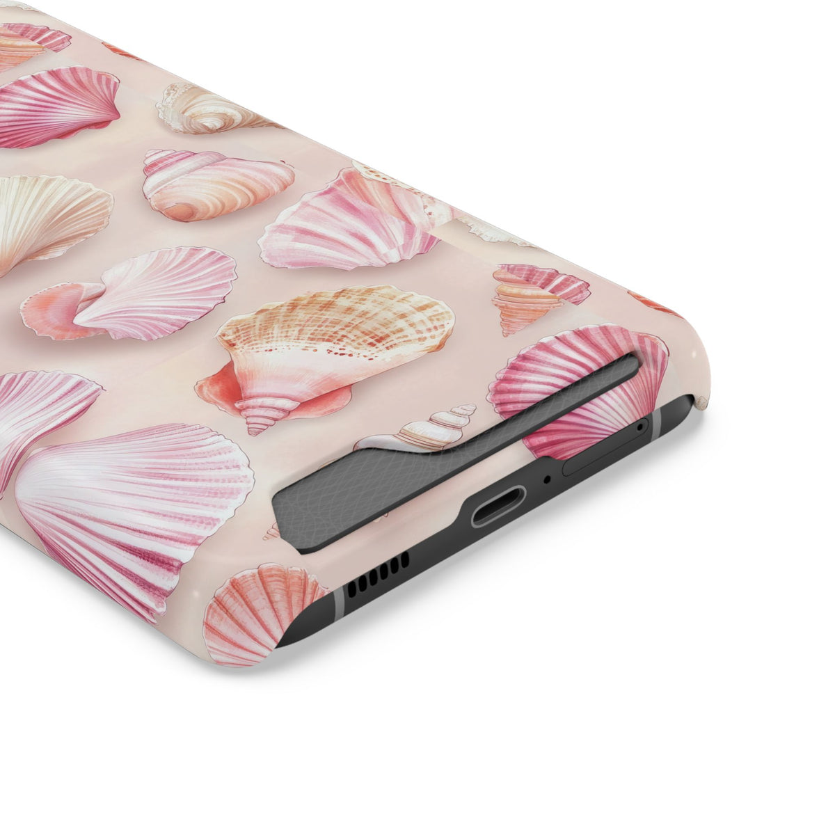 Blush Seashell phone case with card holder, close-up of the card slot