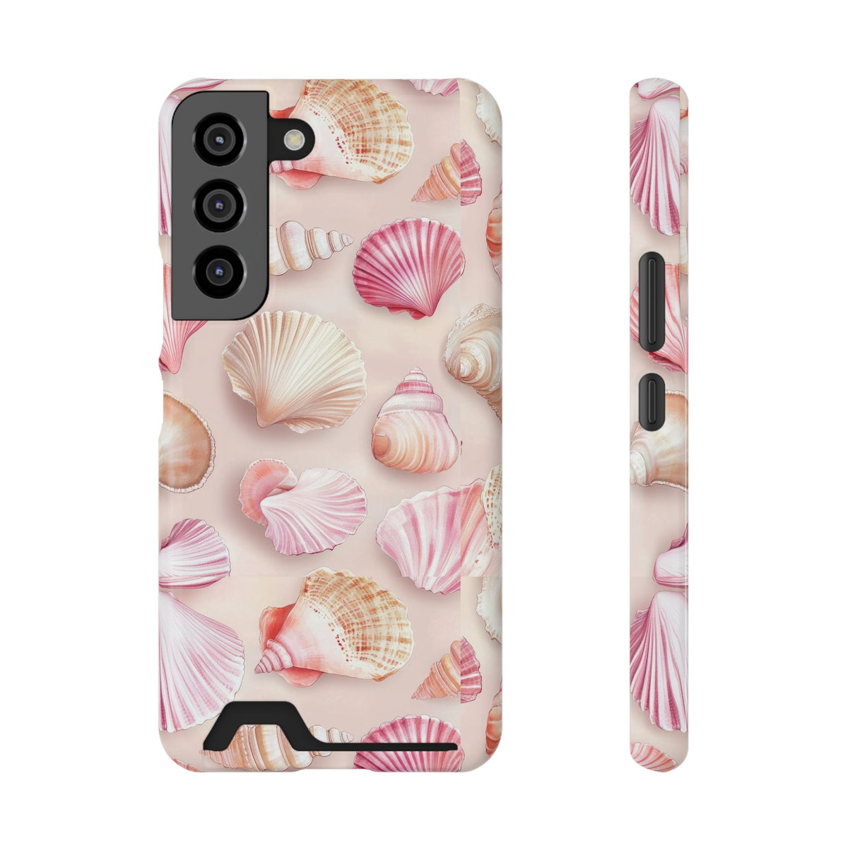 Blush Seashell phone case with card holder for Samsung Galaxy S22, glossy finish