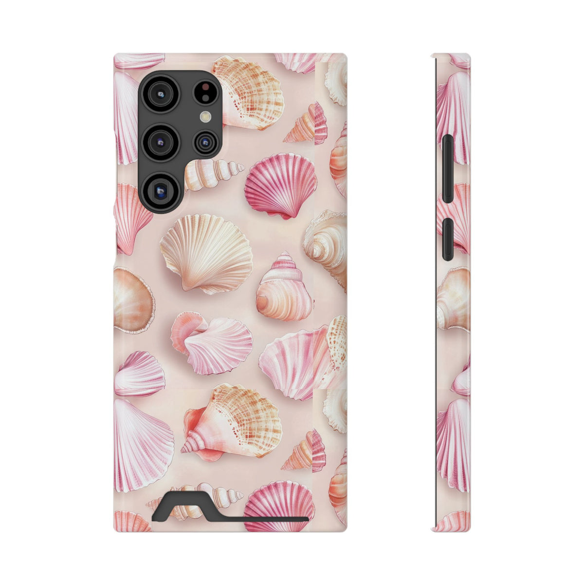 Blush Seashell phone case with card holder for Samsung Galaxy S22 Ultra, glossy finish