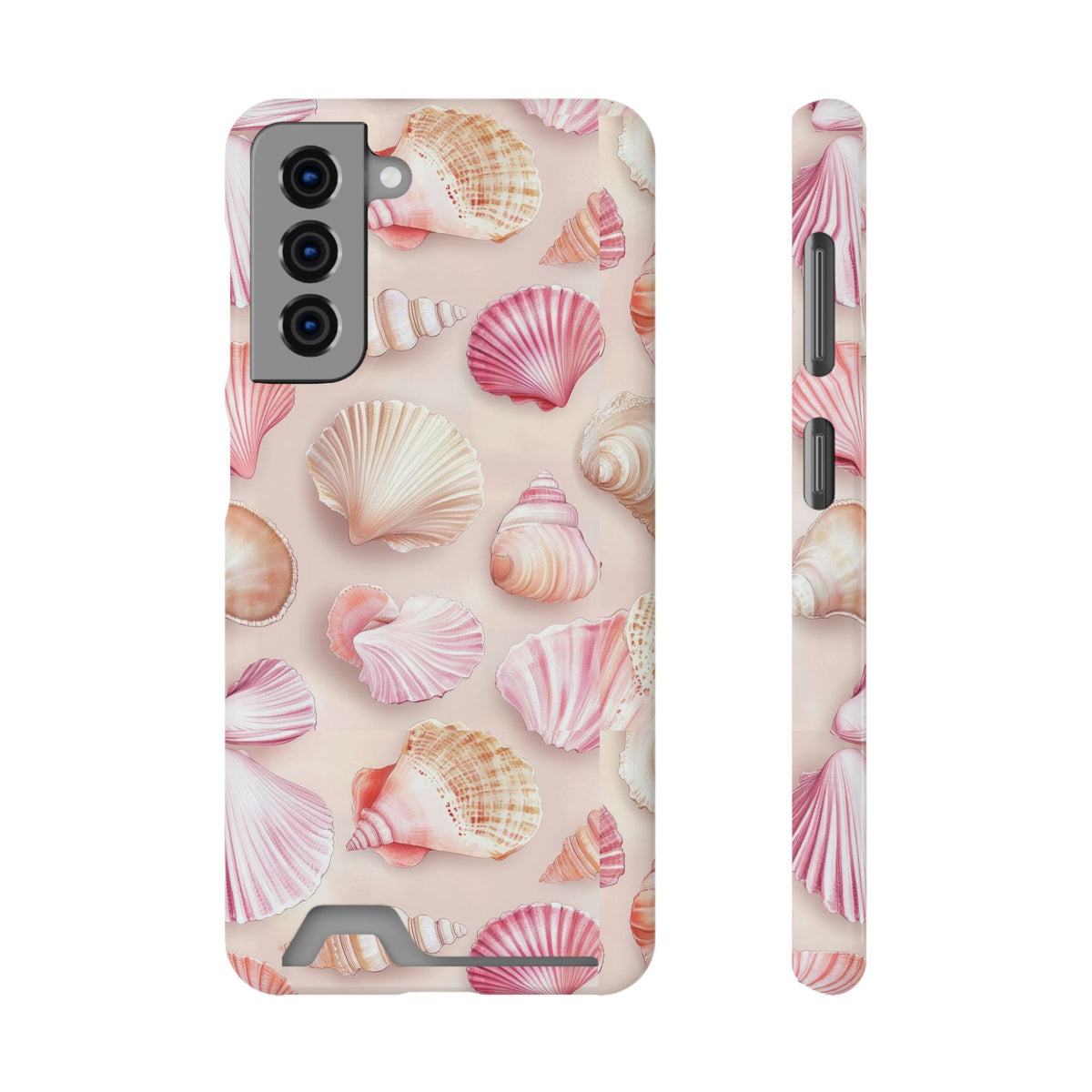 Blush Seashell phone case with card holder for Samsung Galaxy S21, glossy finish