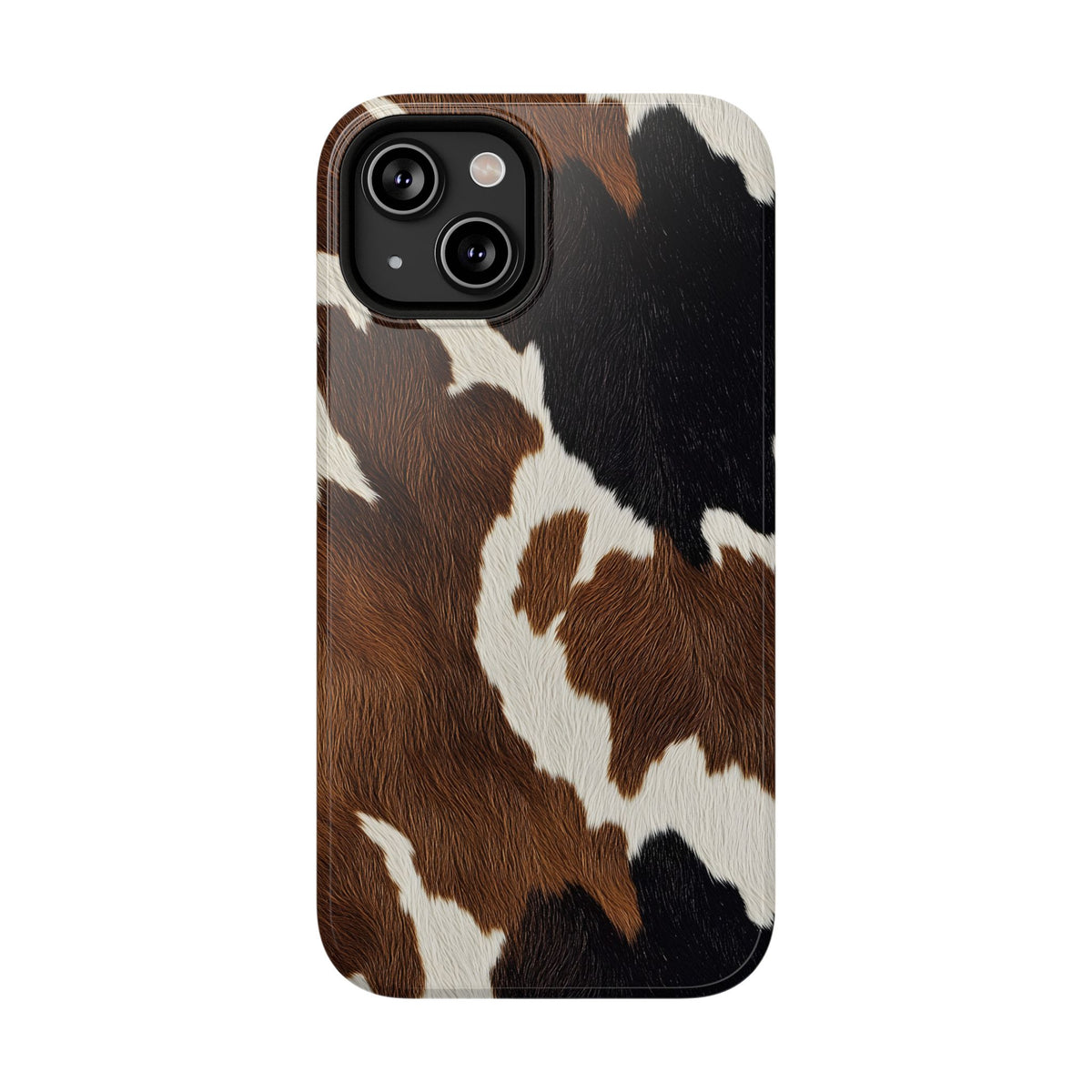 Brown Cow Print protective phone case for iPhone 14, glossy finish