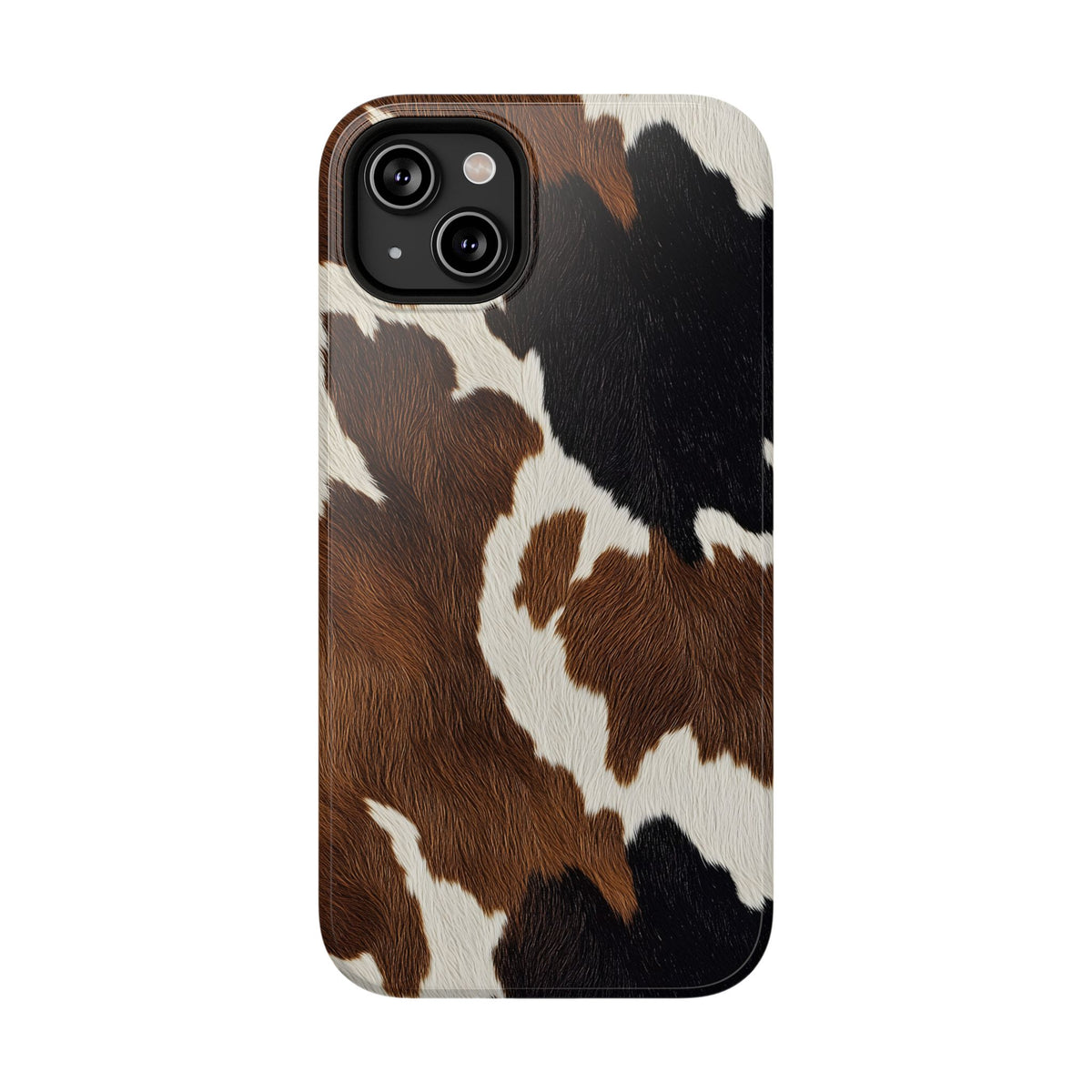 Brown Cow Print protective phone case for iPhone 14 Plus, glossy finish