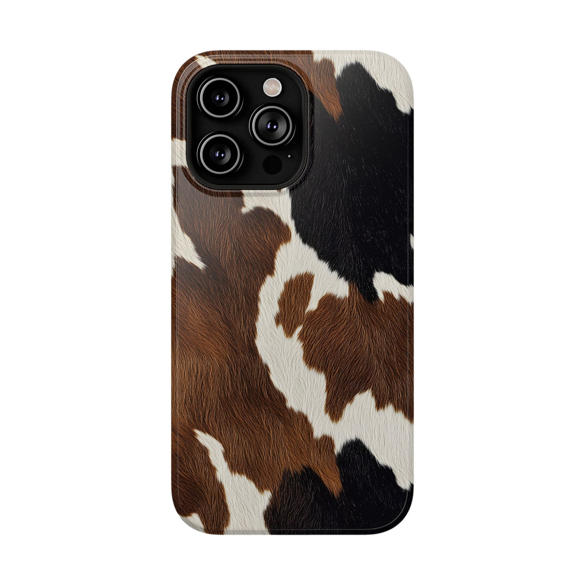 Brown Cow Print protective phone case for iPhone 14 Pro Max, glossy finish