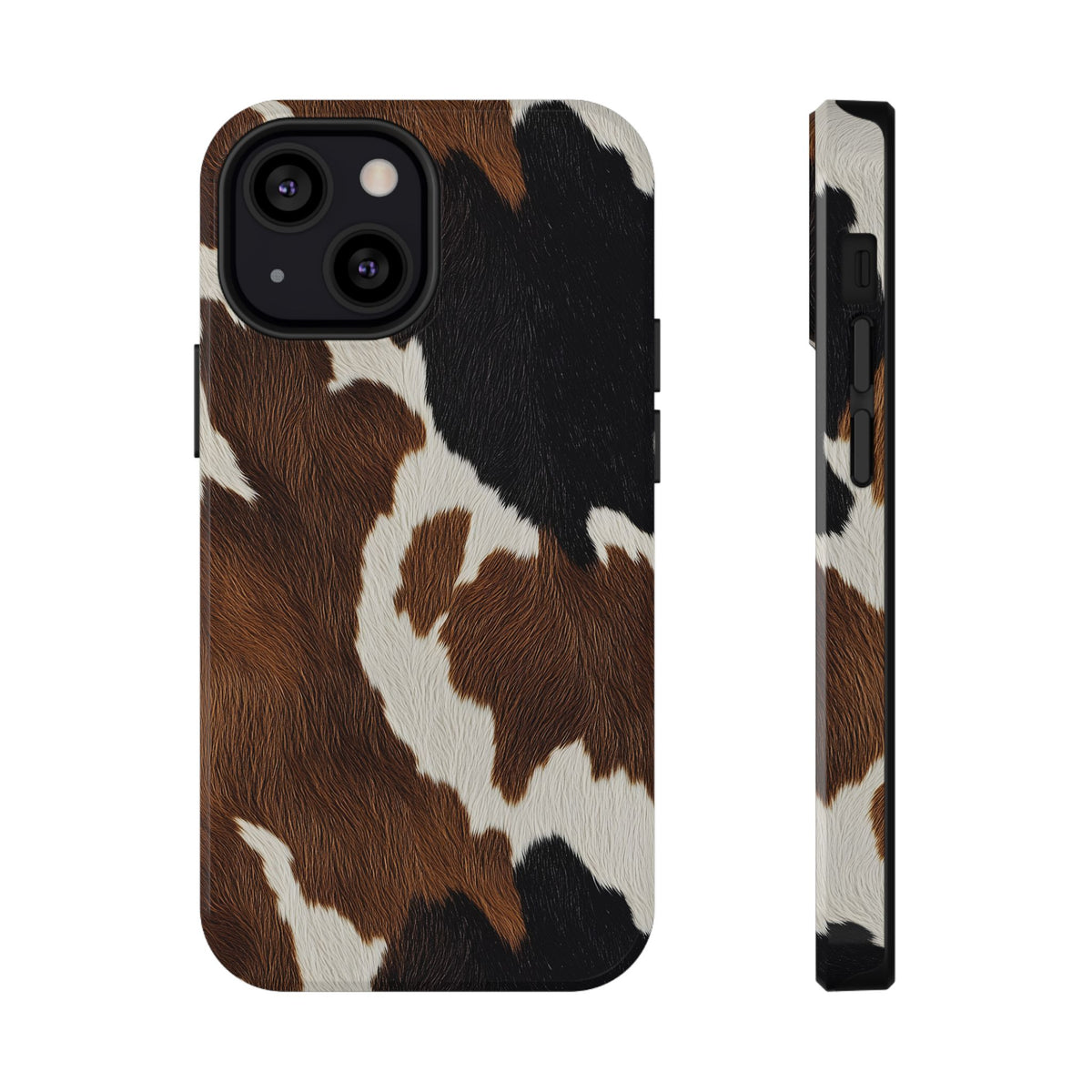 Brown Cow Print protective phone case for iPhone 13 Mini, glossy finish