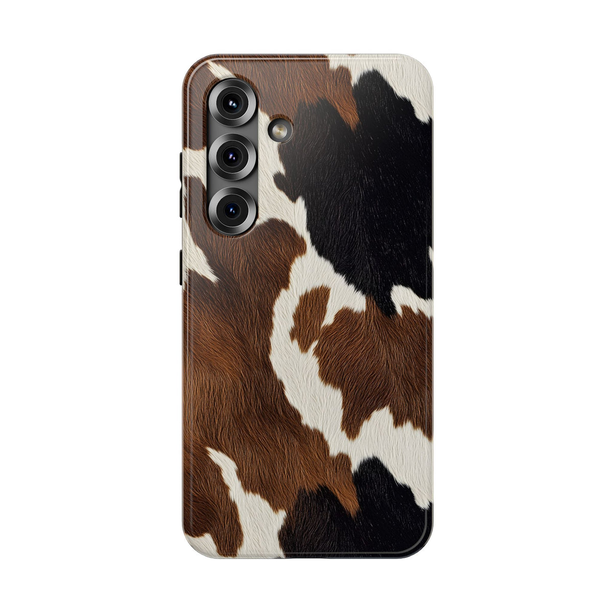 Brown Cow Print protective phone case for Samsung Galaxy S25, glossy finish
