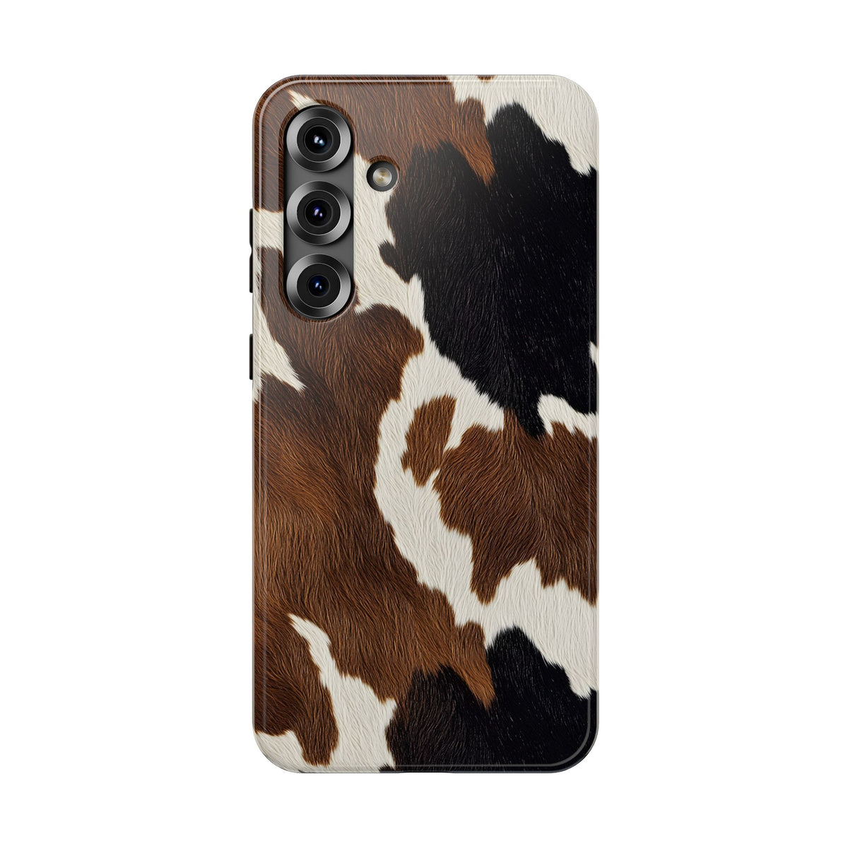 Brown Cow Print protective phone case for Samsung Galaxy S25 Plus, glossy finish