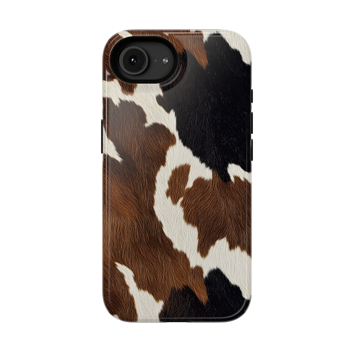 Brown Cow Print protective phone case for iPhone 16e, glossy finish