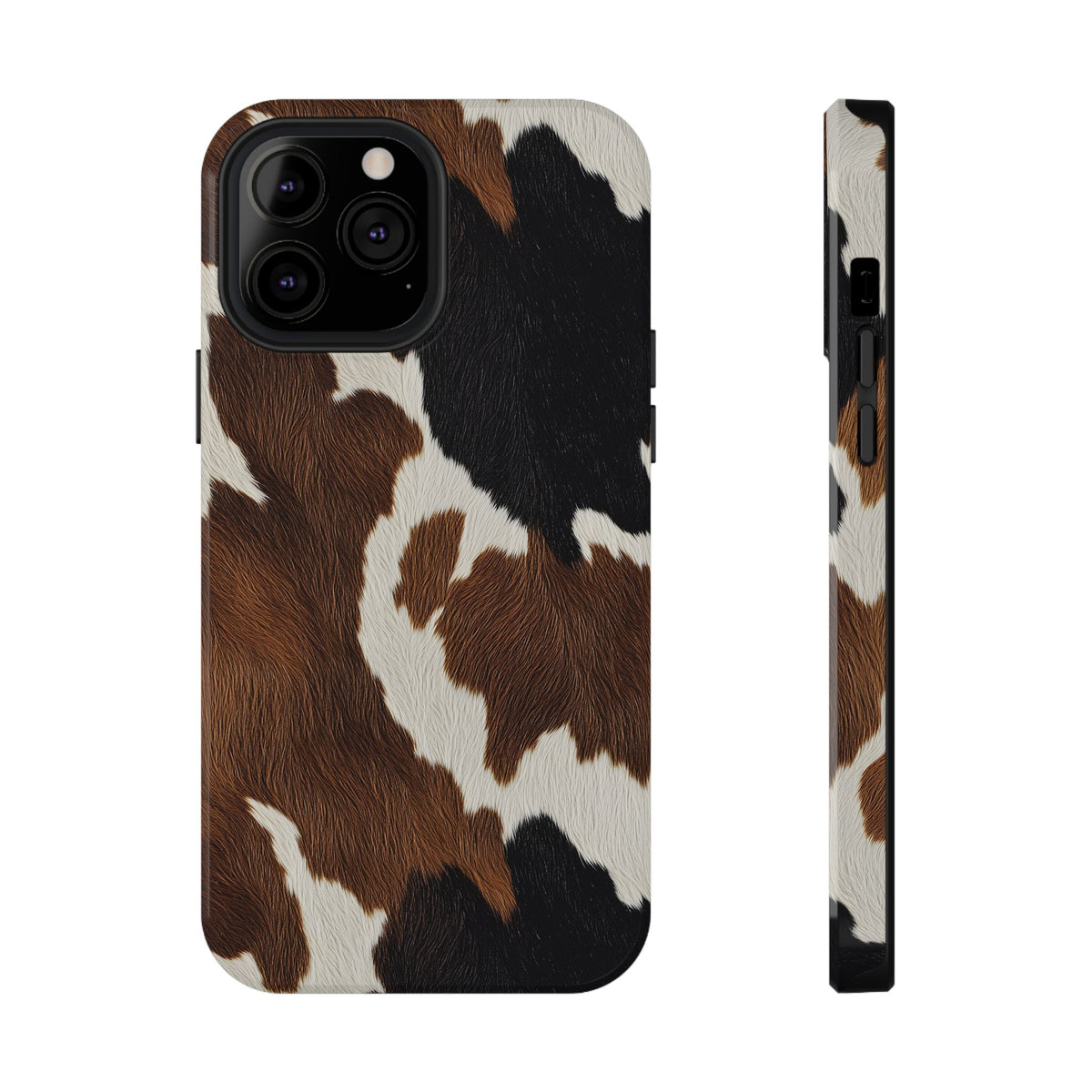 Brown Cow Print protective phone case for iPhone 13 Pro Max, glossy finish