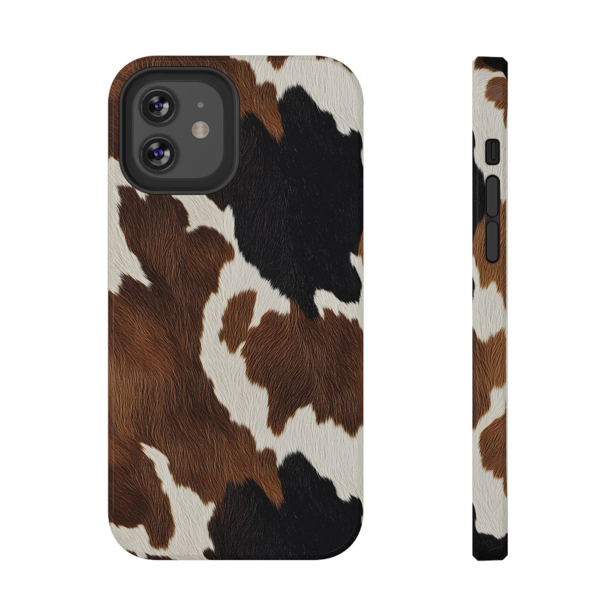 Brown Cow Print protective phone case for iPhone 12, glossy finish